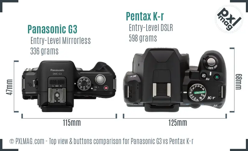 Panasonic G3 vs Pentax K-r top view buttons comparison