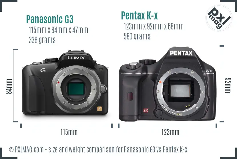 Panasonic G3 vs Pentax K-x size comparison