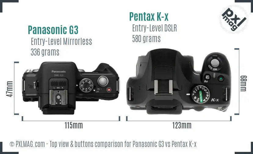 Panasonic G3 vs Pentax K-x top view buttons comparison