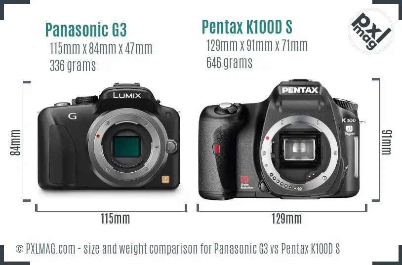 Panasonic G3 vs Pentax K100D S size comparison