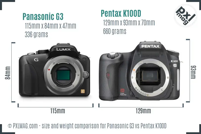 Panasonic G3 vs Pentax K100D size comparison