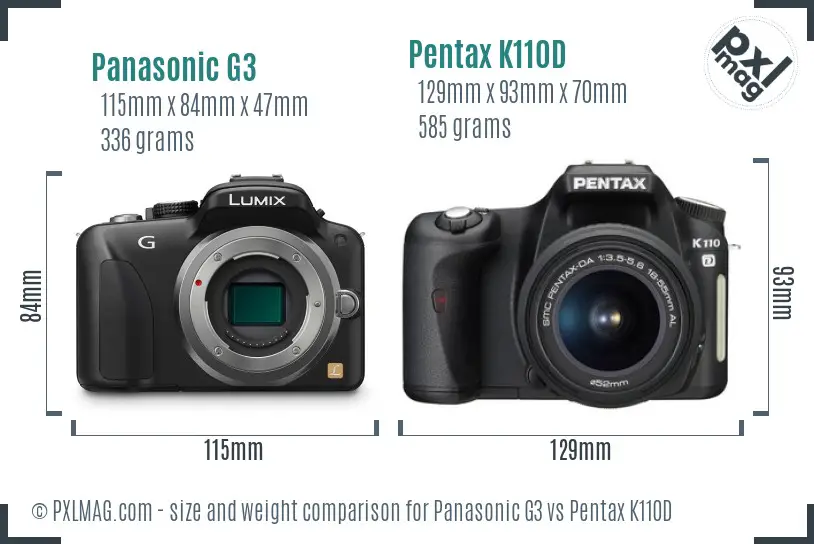 Panasonic G3 vs Pentax K110D size comparison