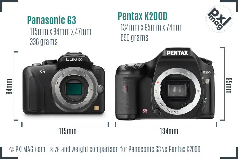 Panasonic G3 vs Pentax K200D size comparison