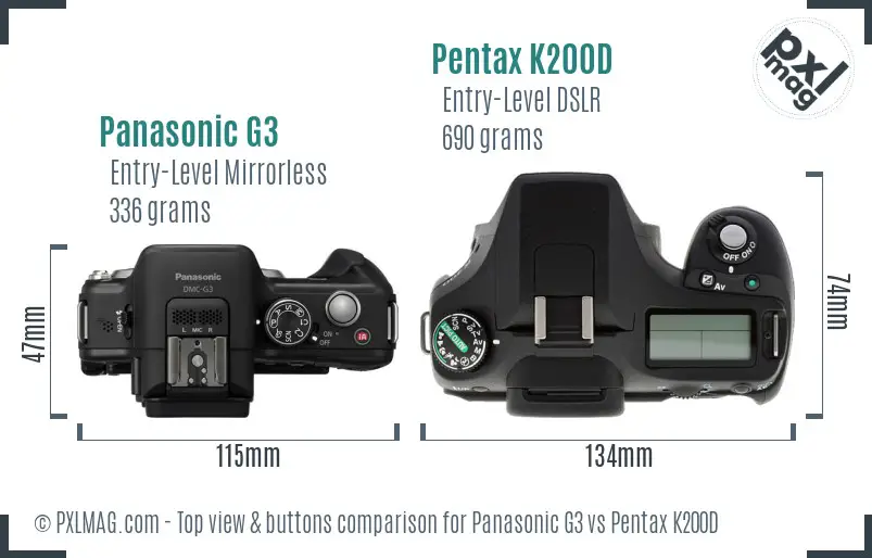 Panasonic G3 vs Pentax K200D top view buttons comparison