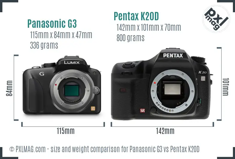 Panasonic G3 vs Pentax K20D size comparison