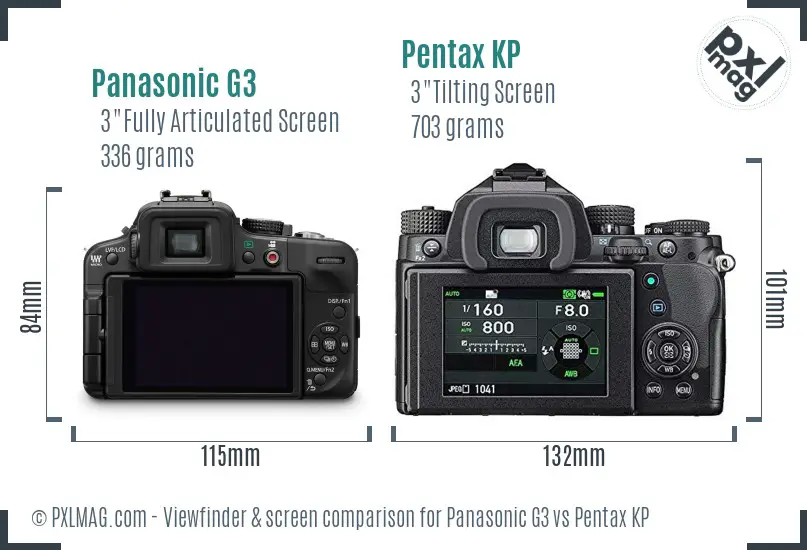 Panasonic G3 vs Pentax KP Screen and Viewfinder comparison