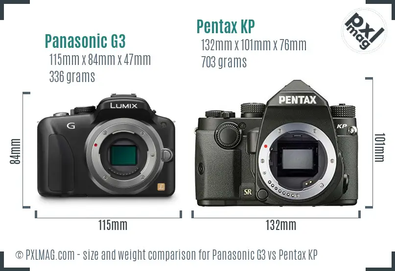 Panasonic G3 vs Pentax KP size comparison