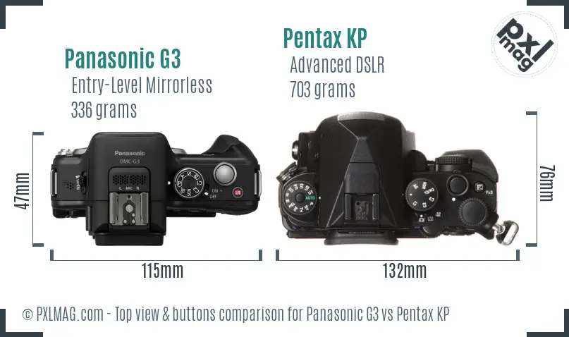 Panasonic G3 vs Pentax KP top view buttons comparison