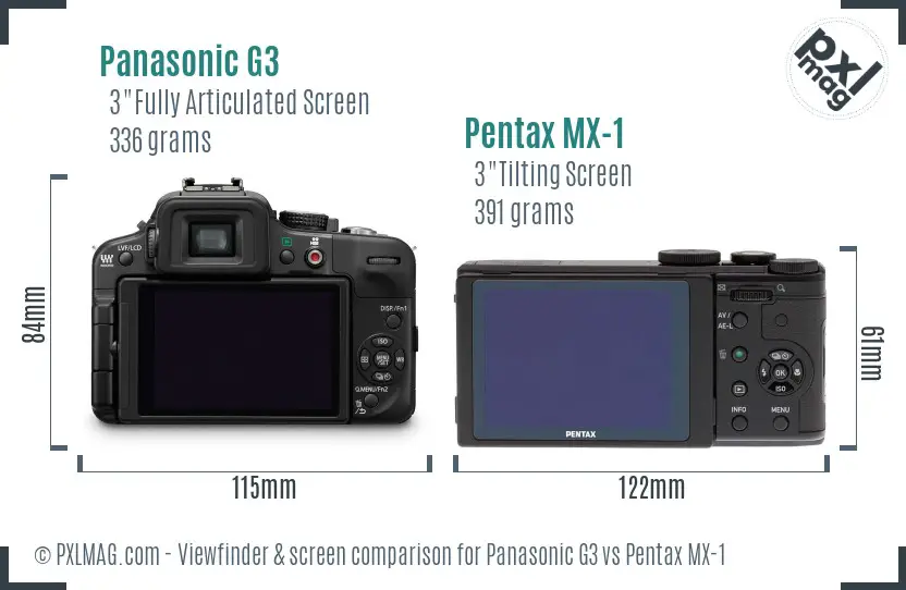 Panasonic G3 vs Pentax MX-1 Screen and Viewfinder comparison