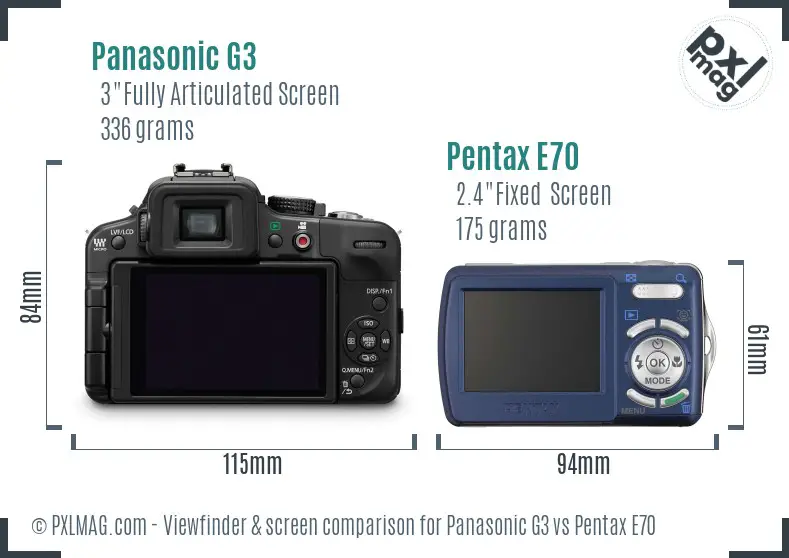 Panasonic G3 vs Pentax E70 Screen and Viewfinder comparison