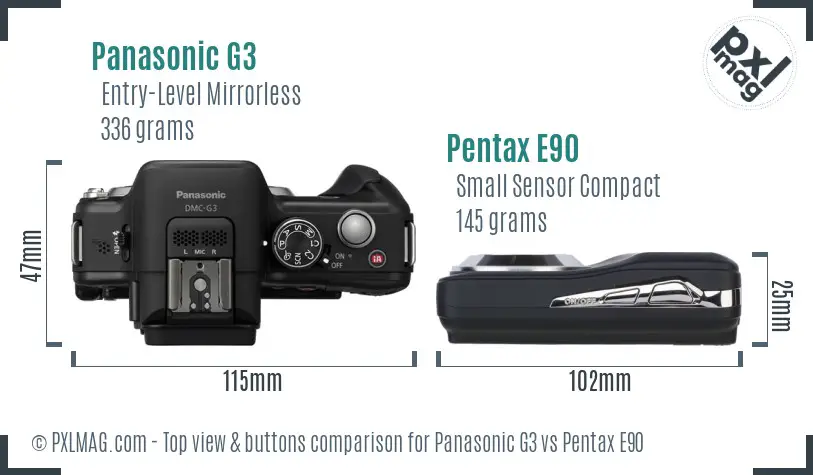 Panasonic G3 vs Pentax E90 top view buttons comparison