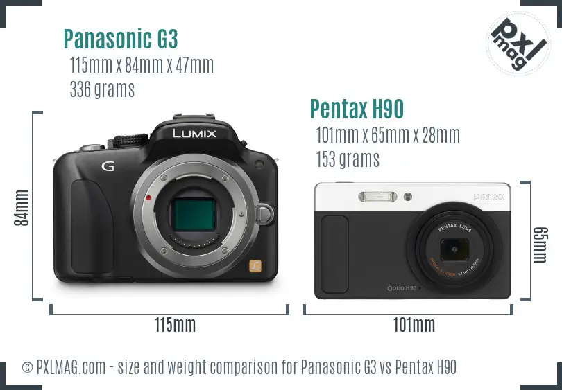 Panasonic G3 vs Pentax H90 size comparison