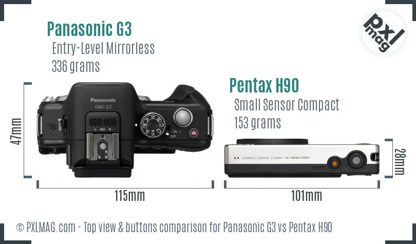 Panasonic G3 vs Pentax H90 top view buttons comparison