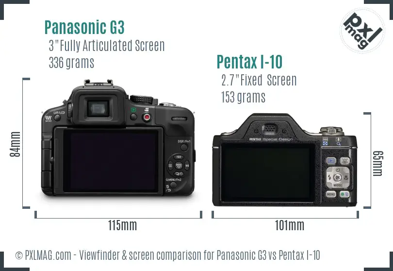 Panasonic G3 vs Pentax I-10 Screen and Viewfinder comparison
