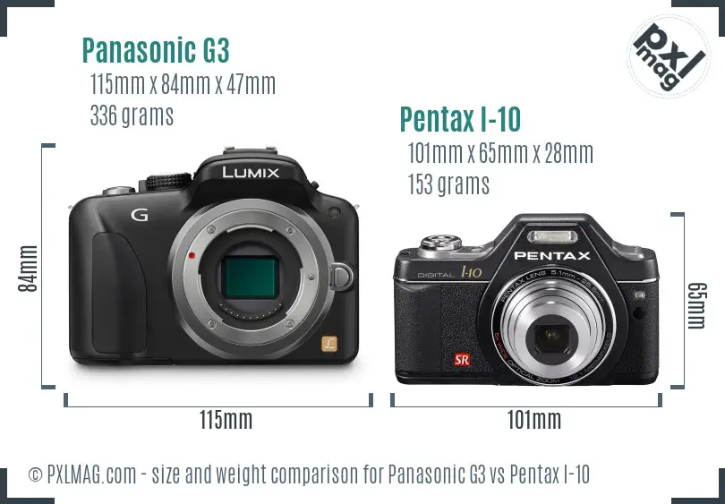 Panasonic G3 vs Pentax I-10 size comparison
