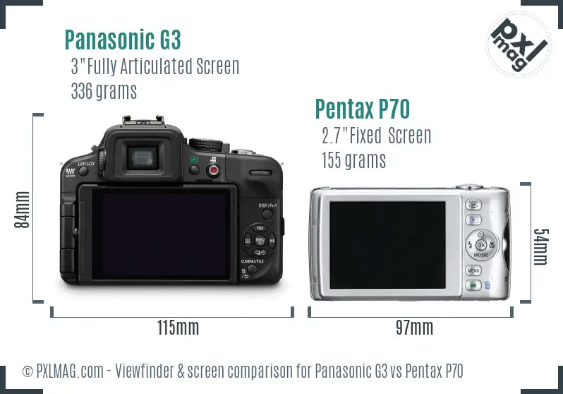 Panasonic G3 vs Pentax P70 Screen and Viewfinder comparison