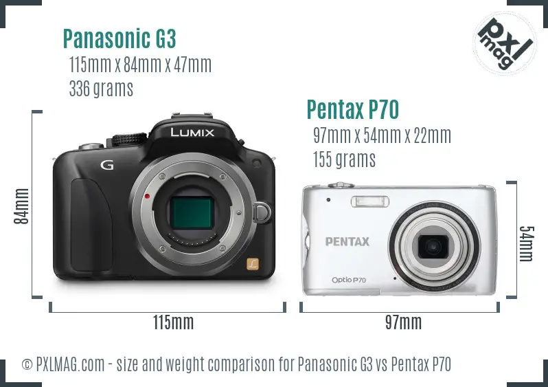 Panasonic G3 vs Pentax P70 size comparison