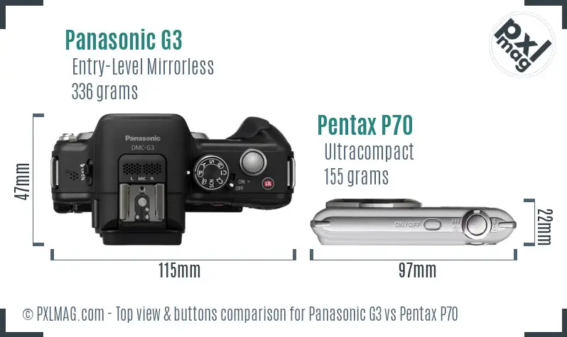 Panasonic G3 vs Pentax P70 top view buttons comparison