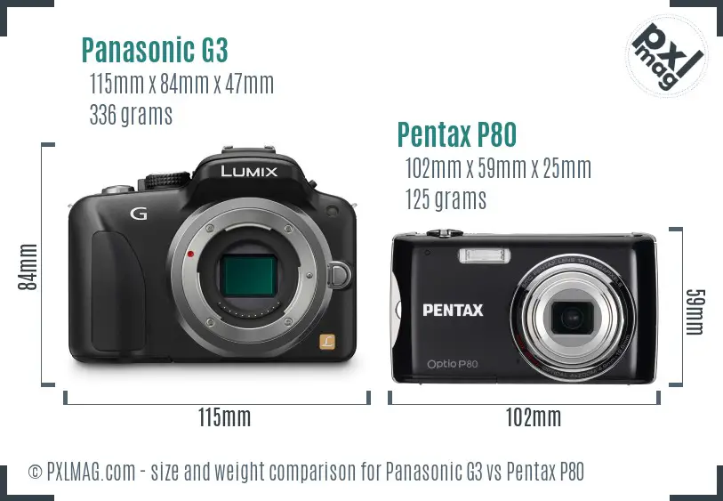 Panasonic G3 vs Pentax P80 size comparison