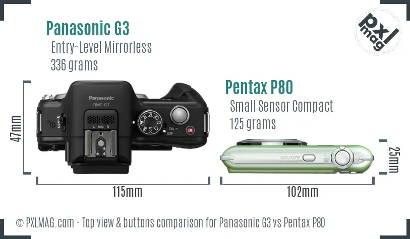 Panasonic G3 vs Pentax P80 top view buttons comparison