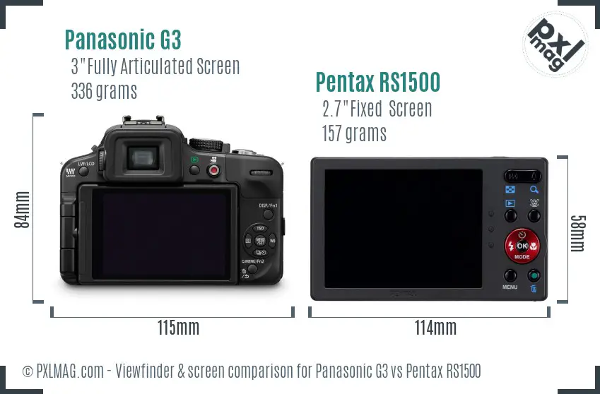 Panasonic G3 vs Pentax RS1500 Screen and Viewfinder comparison