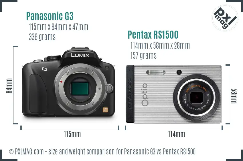 Panasonic G3 vs Pentax RS1500 size comparison