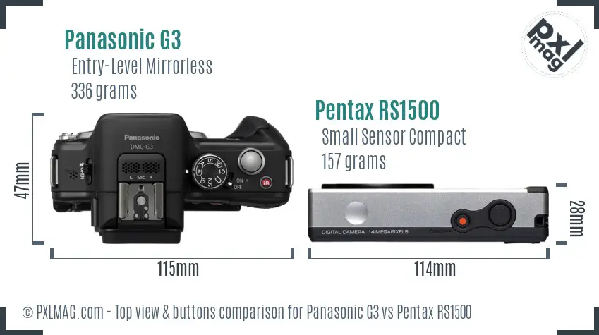Panasonic G3 vs Pentax RS1500 top view buttons comparison
