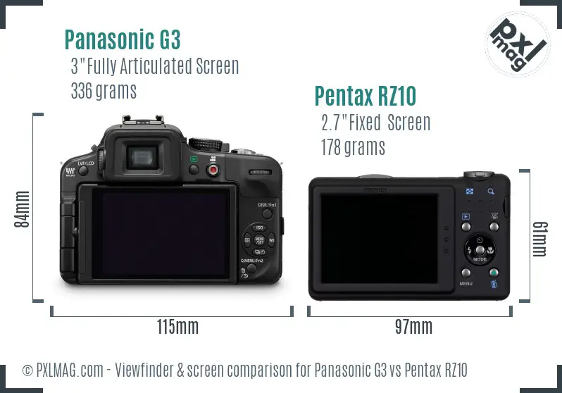 Panasonic G3 vs Pentax RZ10 Screen and Viewfinder comparison