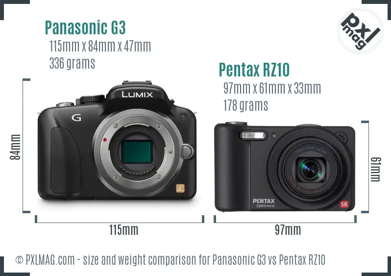 Panasonic G3 vs Pentax RZ10 size comparison
