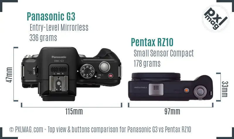 Panasonic G3 vs Pentax RZ10 top view buttons comparison