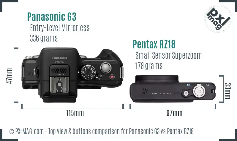 Panasonic G3 vs Pentax RZ18 top view buttons comparison