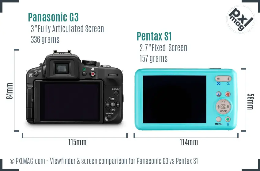 Panasonic G3 vs Pentax S1 Screen and Viewfinder comparison