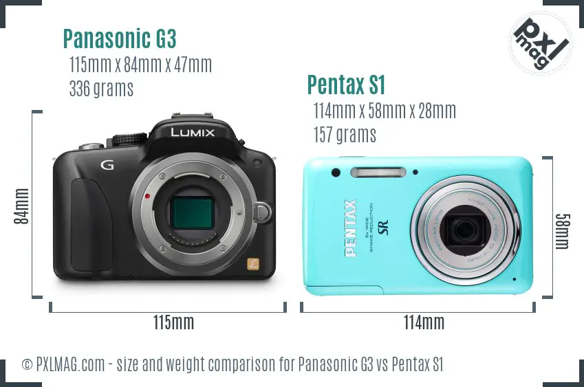 Panasonic G3 vs Pentax S1 size comparison