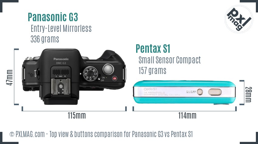 Panasonic G3 vs Pentax S1 top view buttons comparison