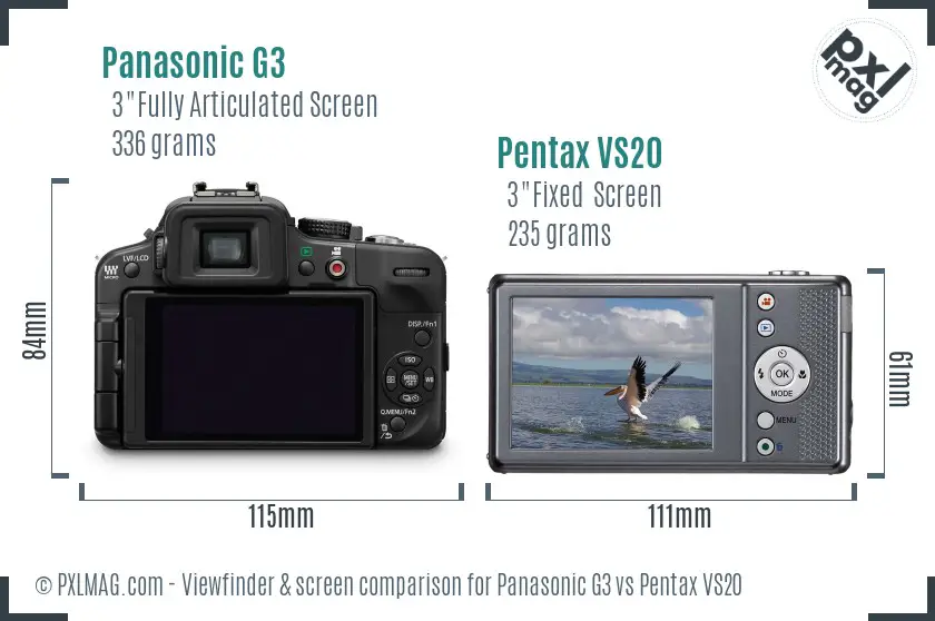 Panasonic G3 vs Pentax VS20 Screen and Viewfinder comparison