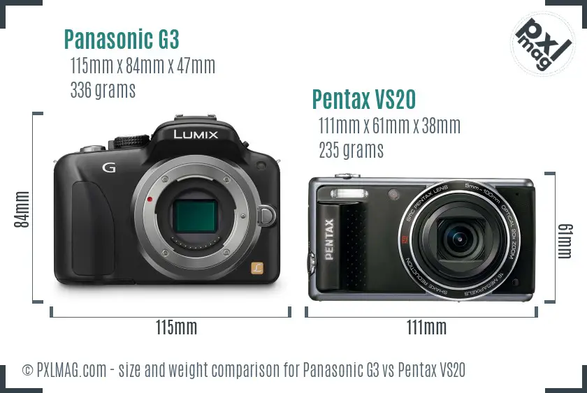 Panasonic G3 vs Pentax VS20 size comparison