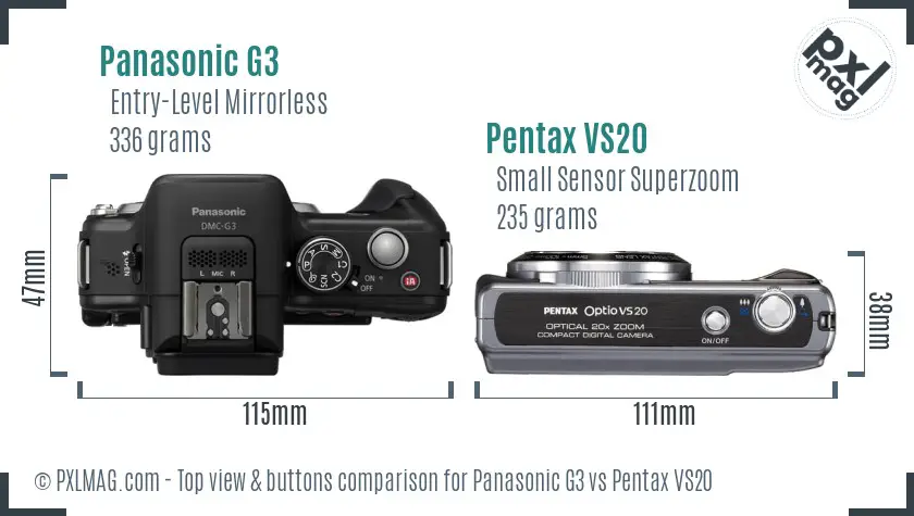 Panasonic G3 vs Pentax VS20 top view buttons comparison