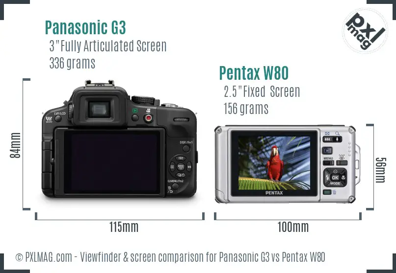 Panasonic G3 vs Pentax W80 Screen and Viewfinder comparison