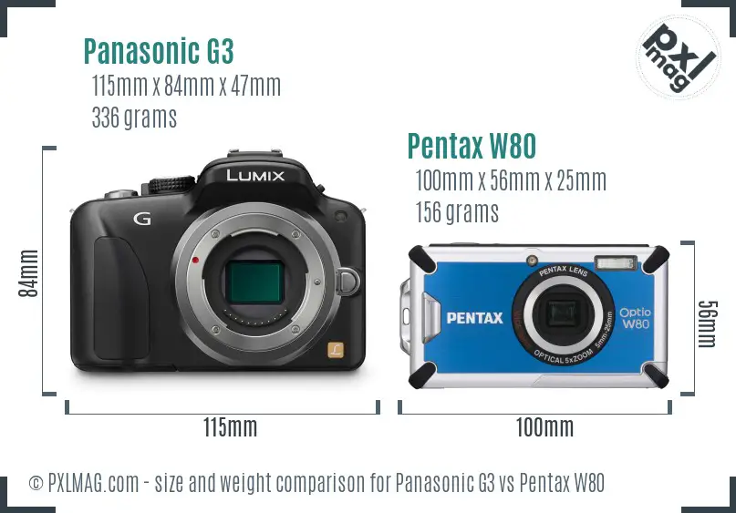 Panasonic G3 vs Pentax W80 size comparison