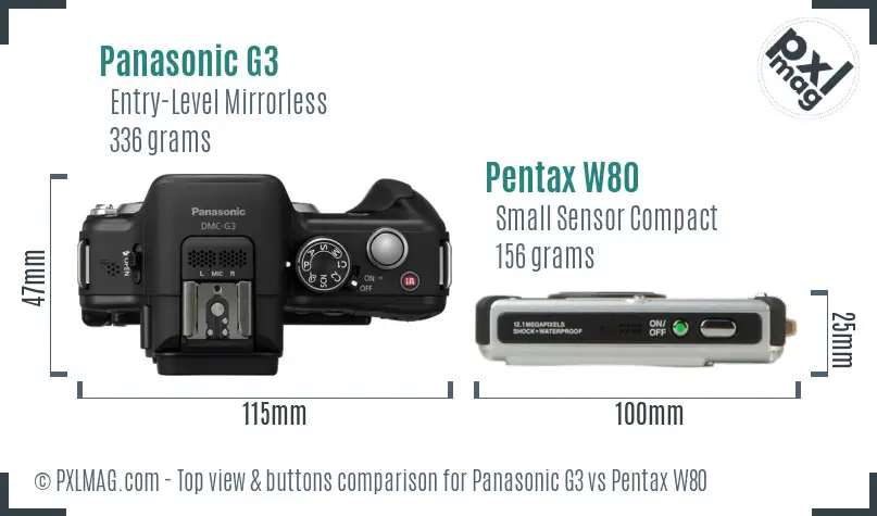 Panasonic G3 vs Pentax W80 top view buttons comparison