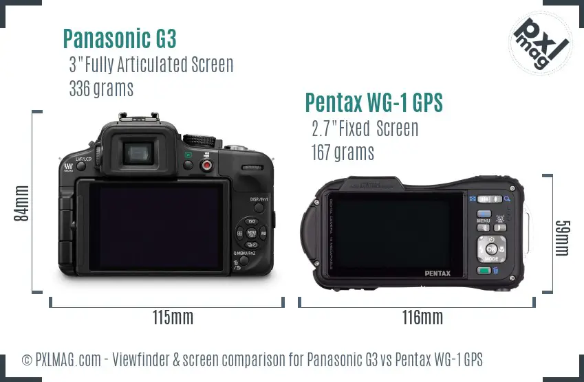Panasonic G3 vs Pentax WG-1 GPS Screen and Viewfinder comparison