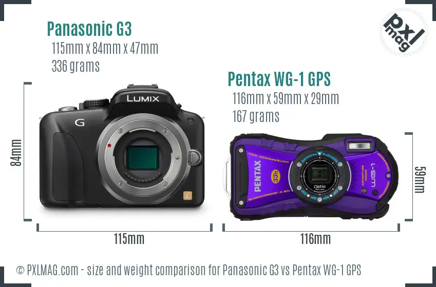 Panasonic G3 vs Pentax WG-1 GPS size comparison