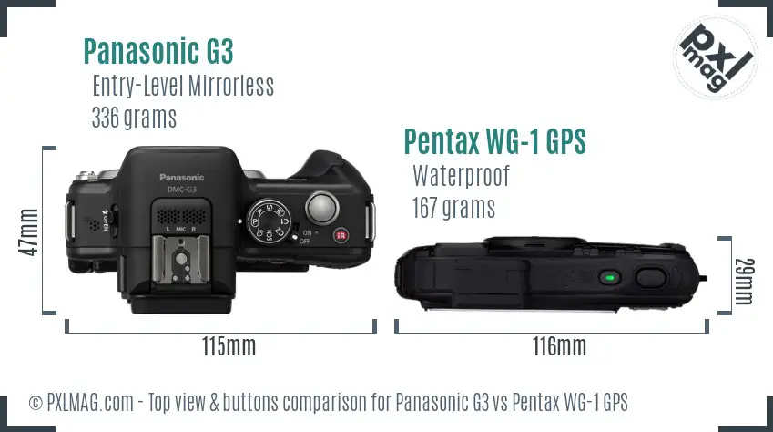 Panasonic G3 vs Pentax WG-1 GPS top view buttons comparison