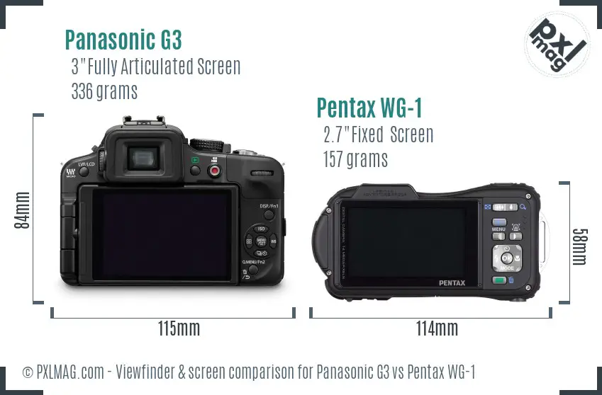 Panasonic G3 vs Pentax WG-1 Screen and Viewfinder comparison