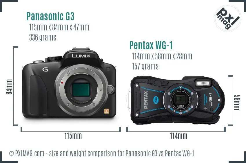 Panasonic G3 vs Pentax WG-1 size comparison
