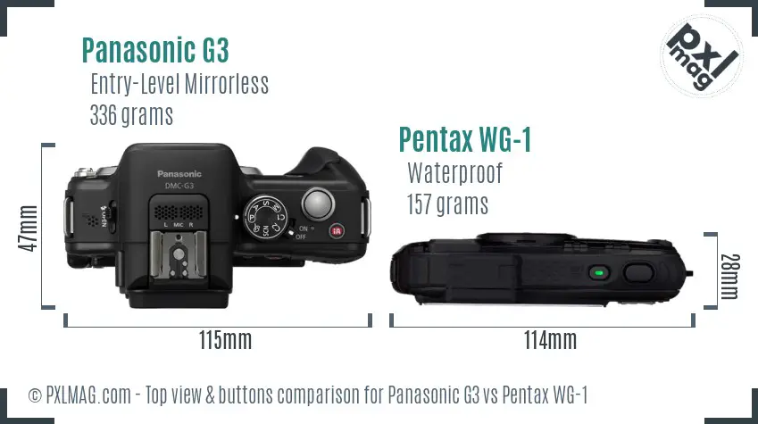 Panasonic G3 vs Pentax WG-1 top view buttons comparison