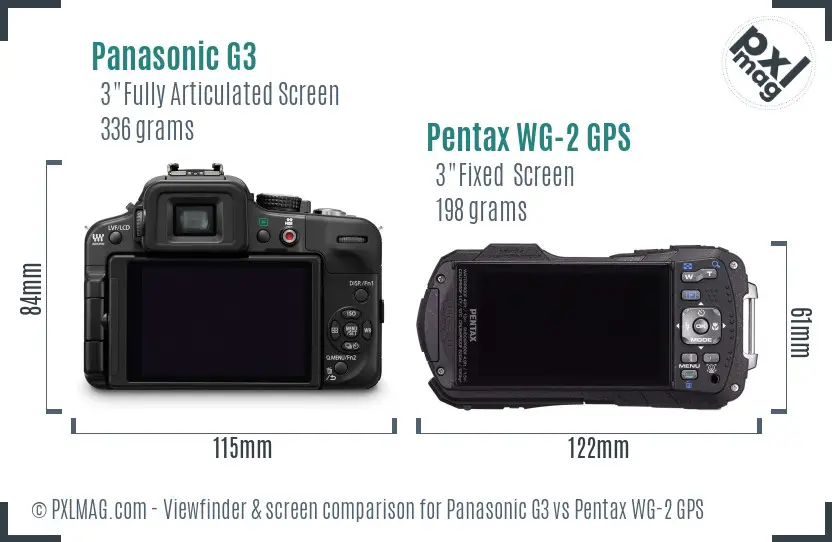 Panasonic G3 vs Pentax WG-2 GPS Screen and Viewfinder comparison