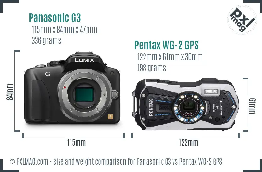 Panasonic G3 vs Pentax WG-2 GPS size comparison