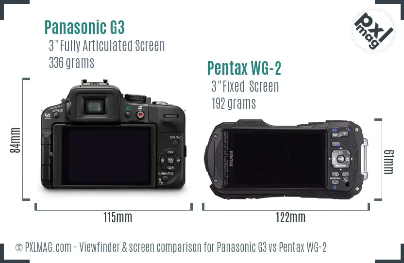 Panasonic G3 vs Pentax WG-2 Screen and Viewfinder comparison