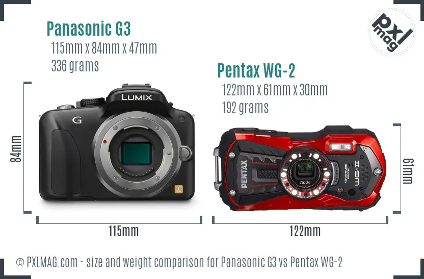 Panasonic G3 vs Pentax WG-2 size comparison